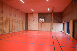 en basketballbane med basketballkurv